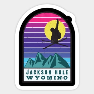 Ski Jackson Hole Wyoming Retro Sunset Sticker